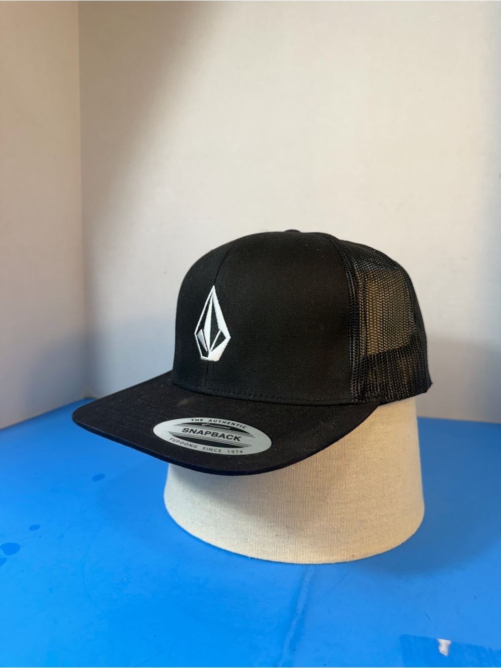 Volcom Black Mesh Back Snapback Hat with White Logo
